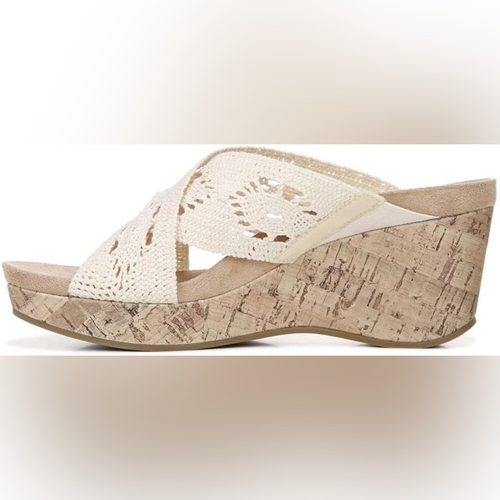Life Stride Donna macramé wedge sandals EUC Sz 7 cork heel cushion footbed - Picture 2 of 11